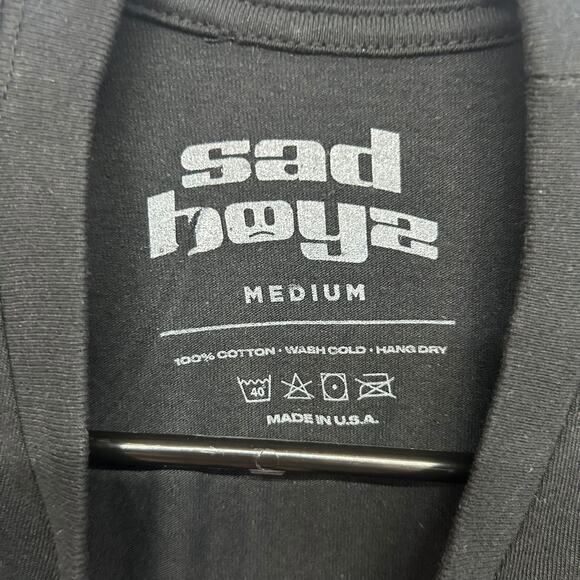 Y2K Streetwear Rhinestone Graphic Tee Sad Boyz Black Cotton Medium - Picture 4 of 4